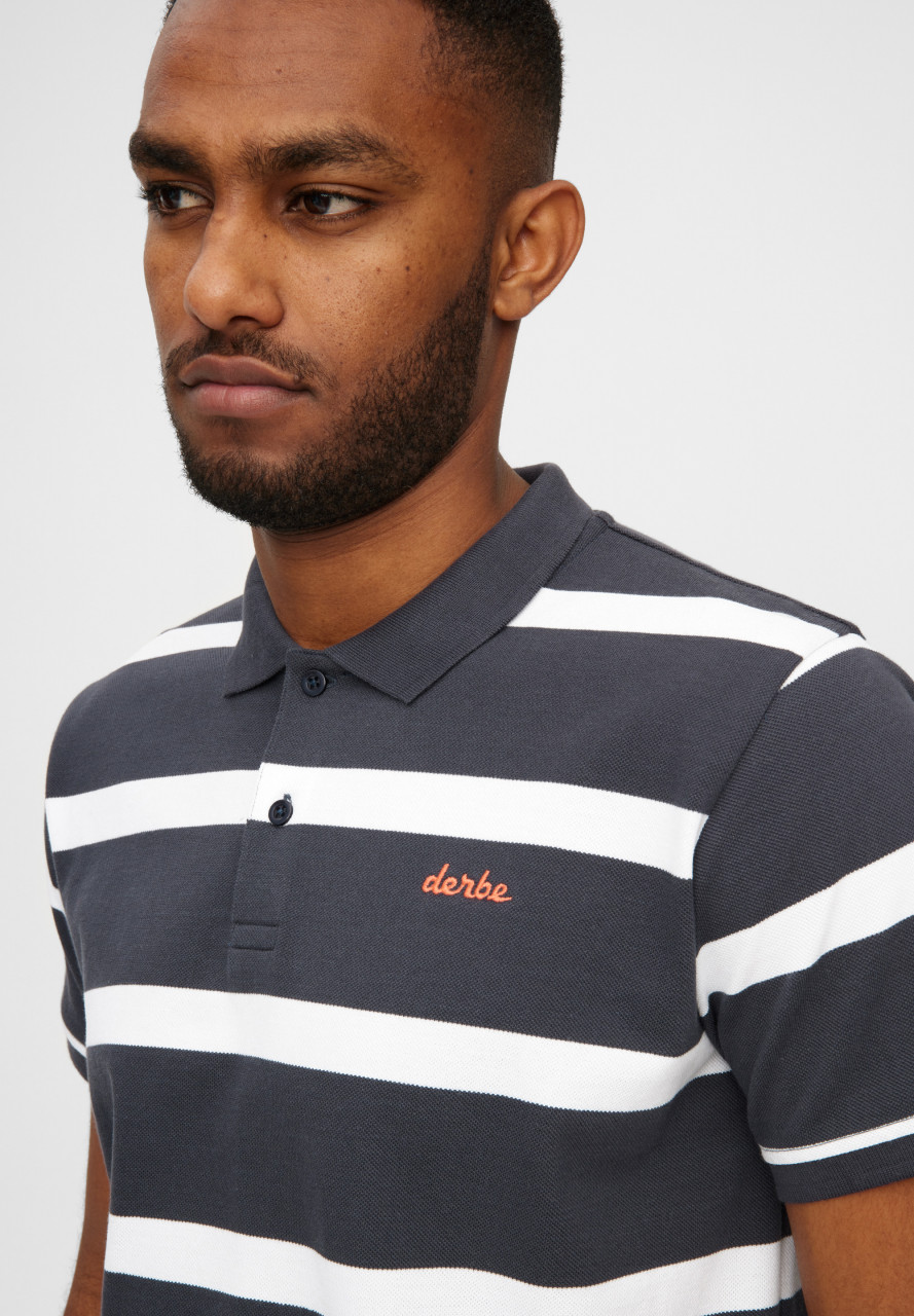Derbe Polo Shirt Polo Blockstriped Herren Dunkelblau GOTS Organic