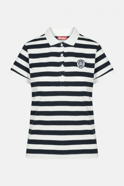 Derbe Polo T-Shirt Damen Blau Weiß Gestreift Retro