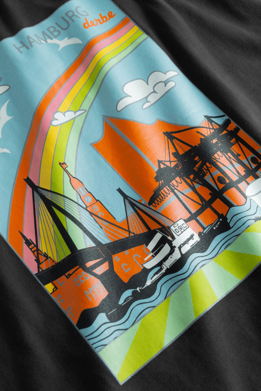 Derbe T-Shirt Poster HH Herren Schwarz Hamburg