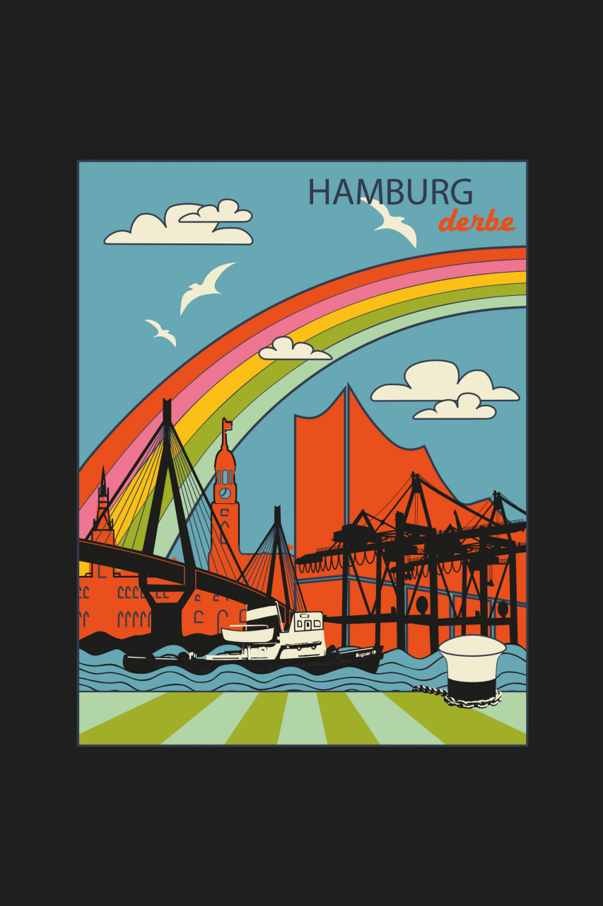 Derbe T-Shirt Poster HH Herren Schwarz Hamburg
