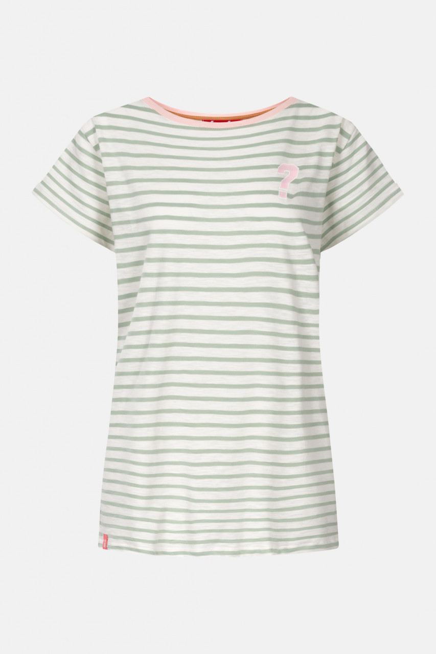 Derbe Question Mark Fragezeichen Damen T-Shirt Slit Green Grün Streifen