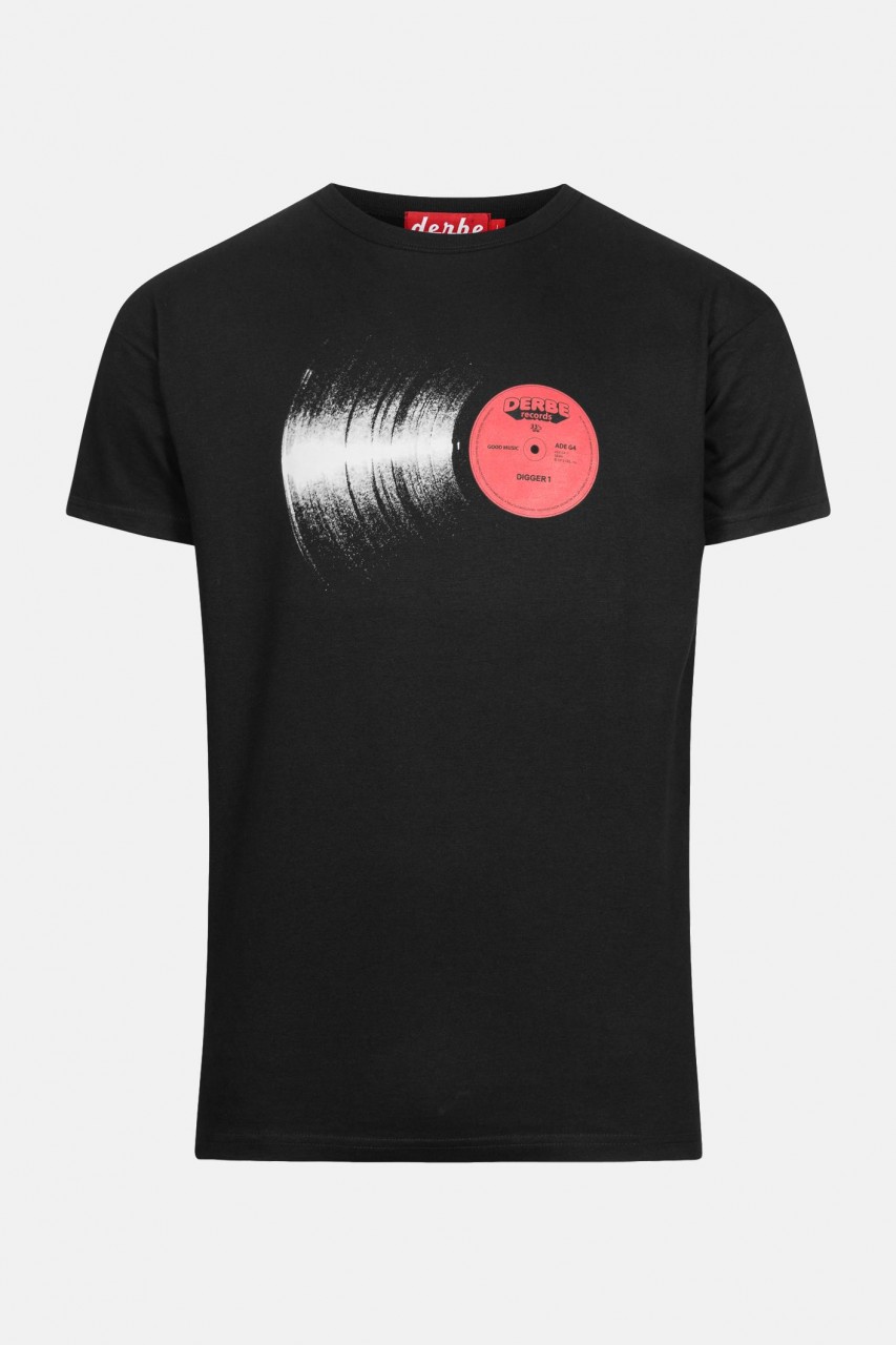 Derbe Herren T-Shirt Record Schwarz Schallplatte Musik