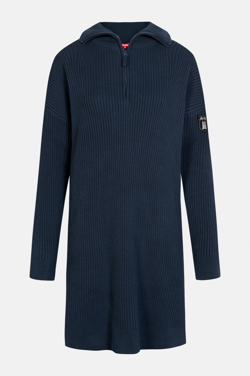 Derbe Rippie Gots Organic Damen Troyer Kleid Rippstrick Navy Dunkelblau