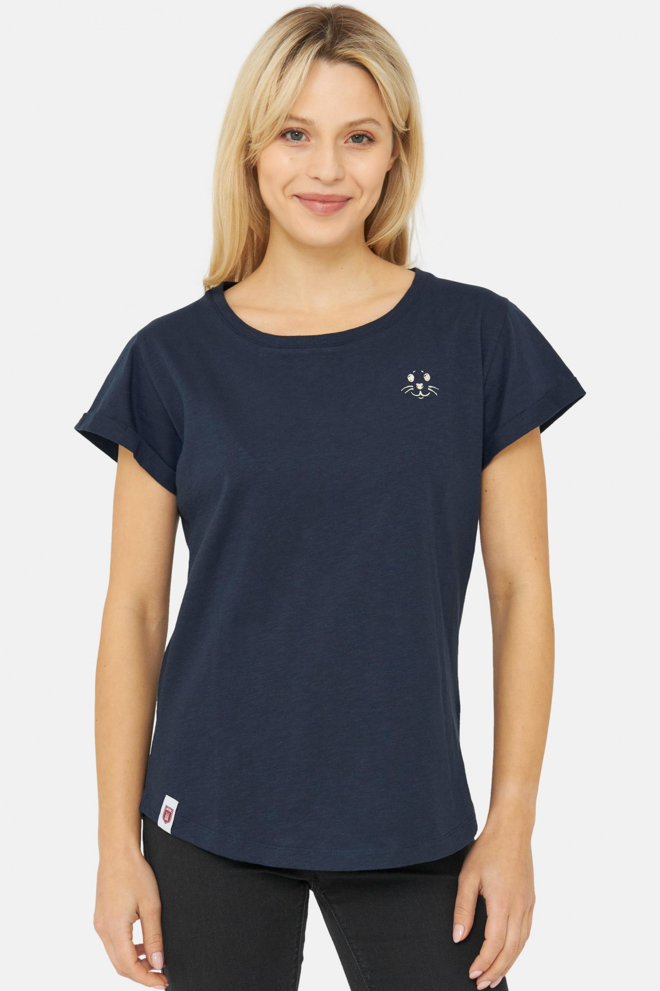 Derbe Robbenschnute Damen T-Shirt Dunkelblau