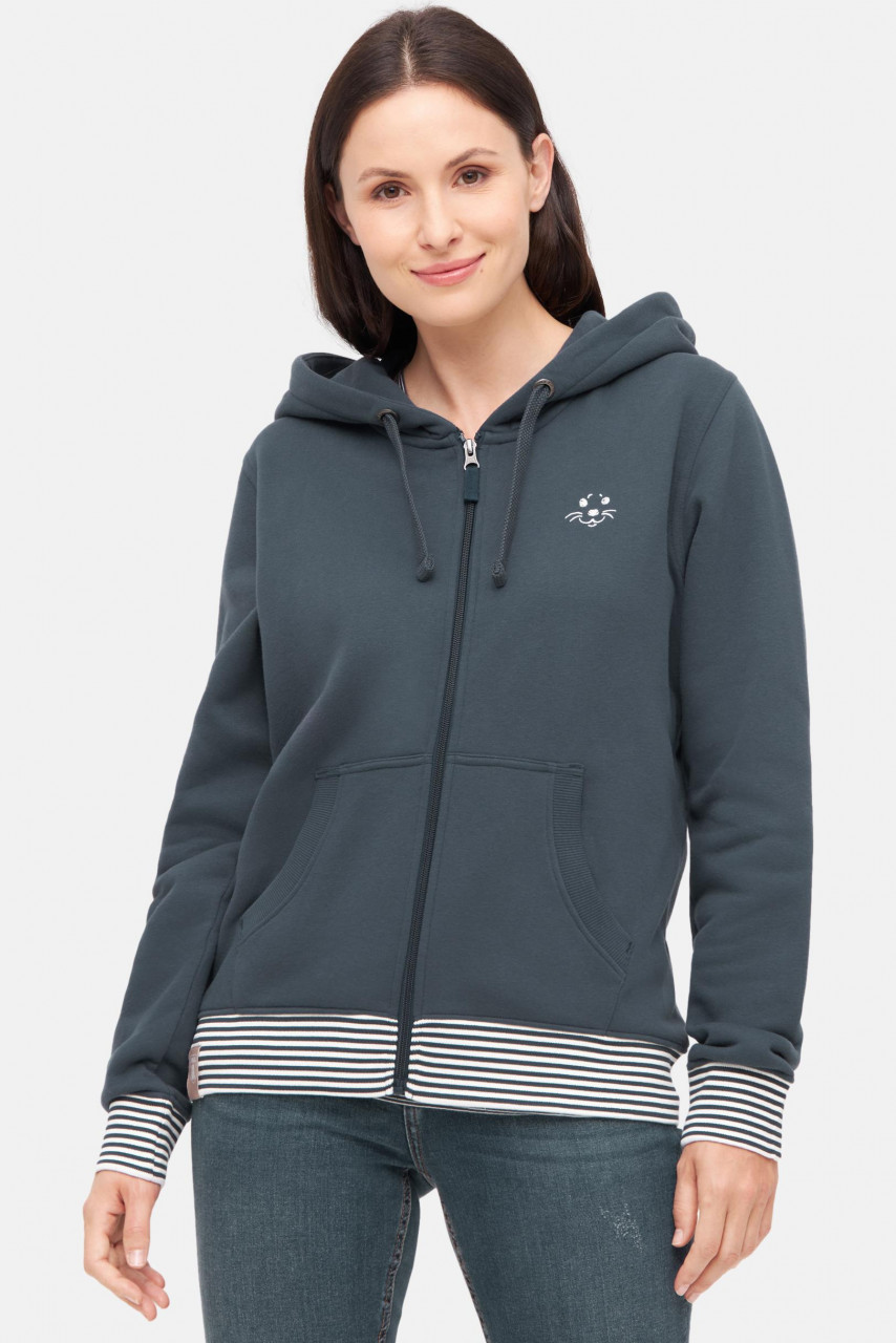 Derbe Sweatjacke Robbenschnute Striped Damen Blau Zip Hoodie