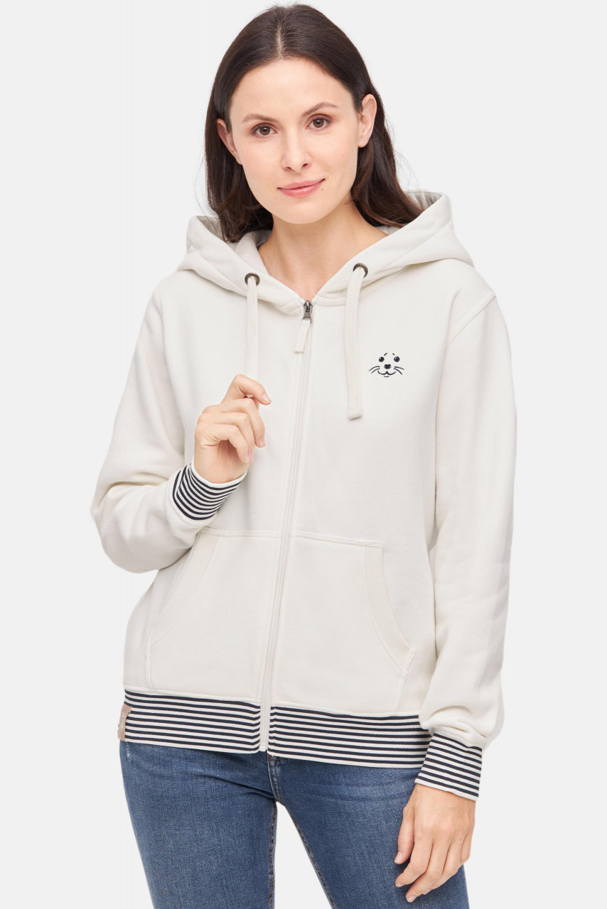 Derbe Sweatjacke Robbenschnute Striped Damen Weiß Zip Hoodie