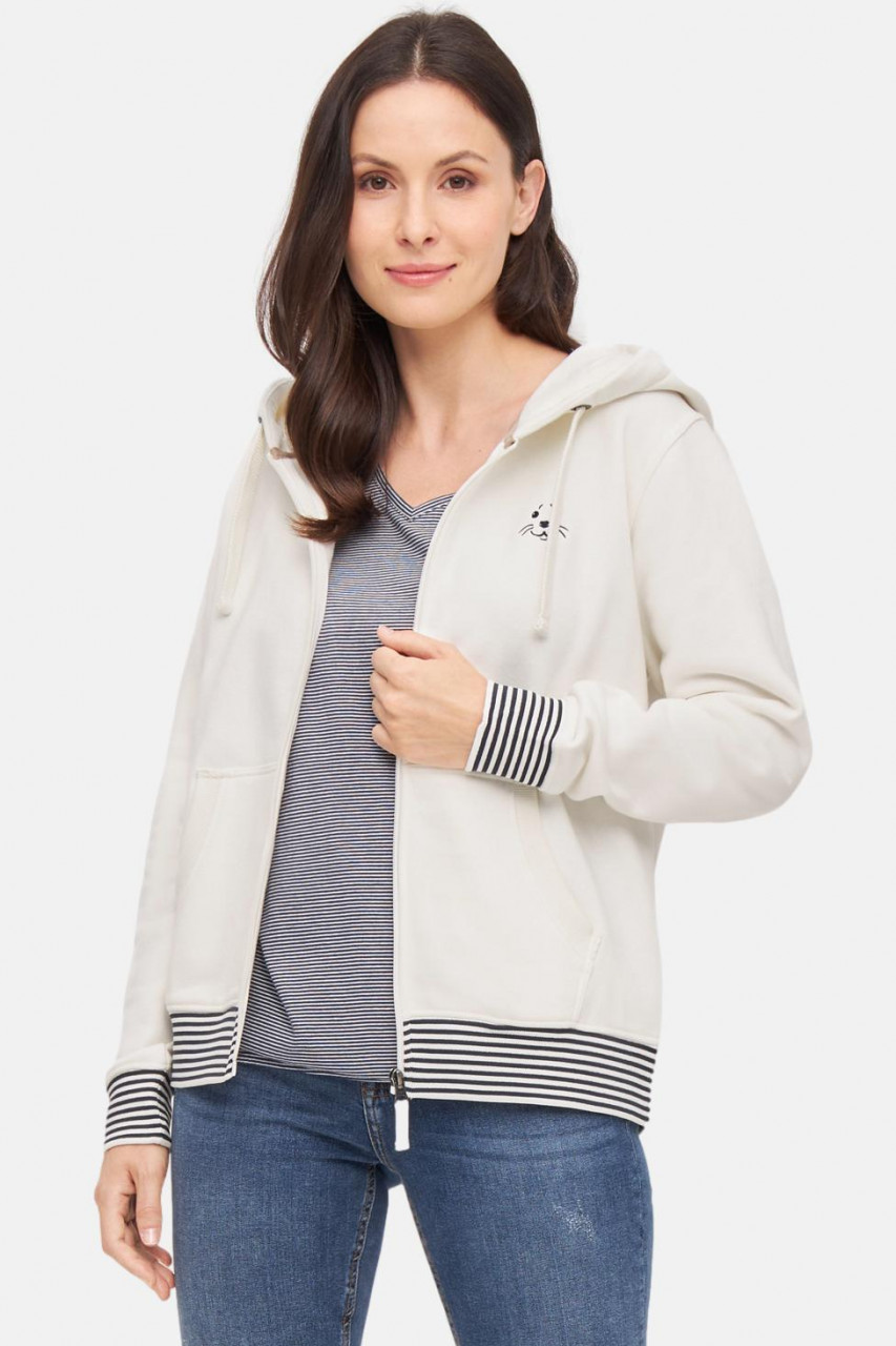 Derbe Sweatjacke Robbenschnute Striped Damen Weiß Zip Hoodie