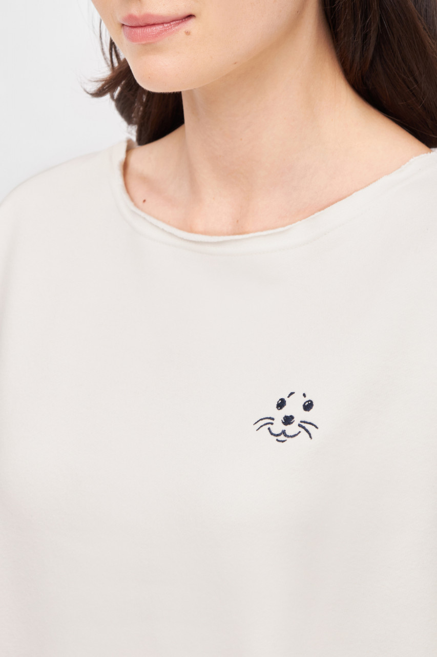 Derbe Sweatshirt Robbenschnute Striped Damen Weiß Crewneck GOTS