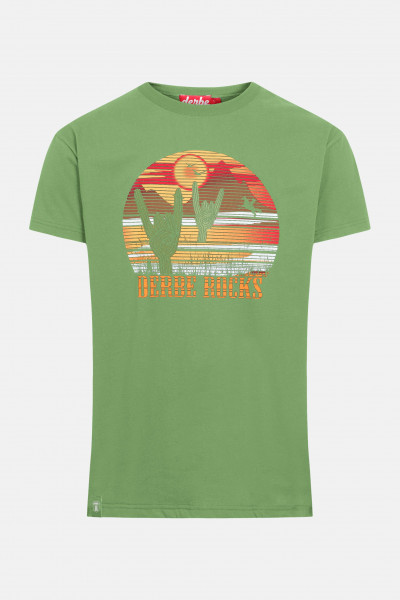 Derbe Rocks Herren Cowboy T-Shirt Western Cactus Grün