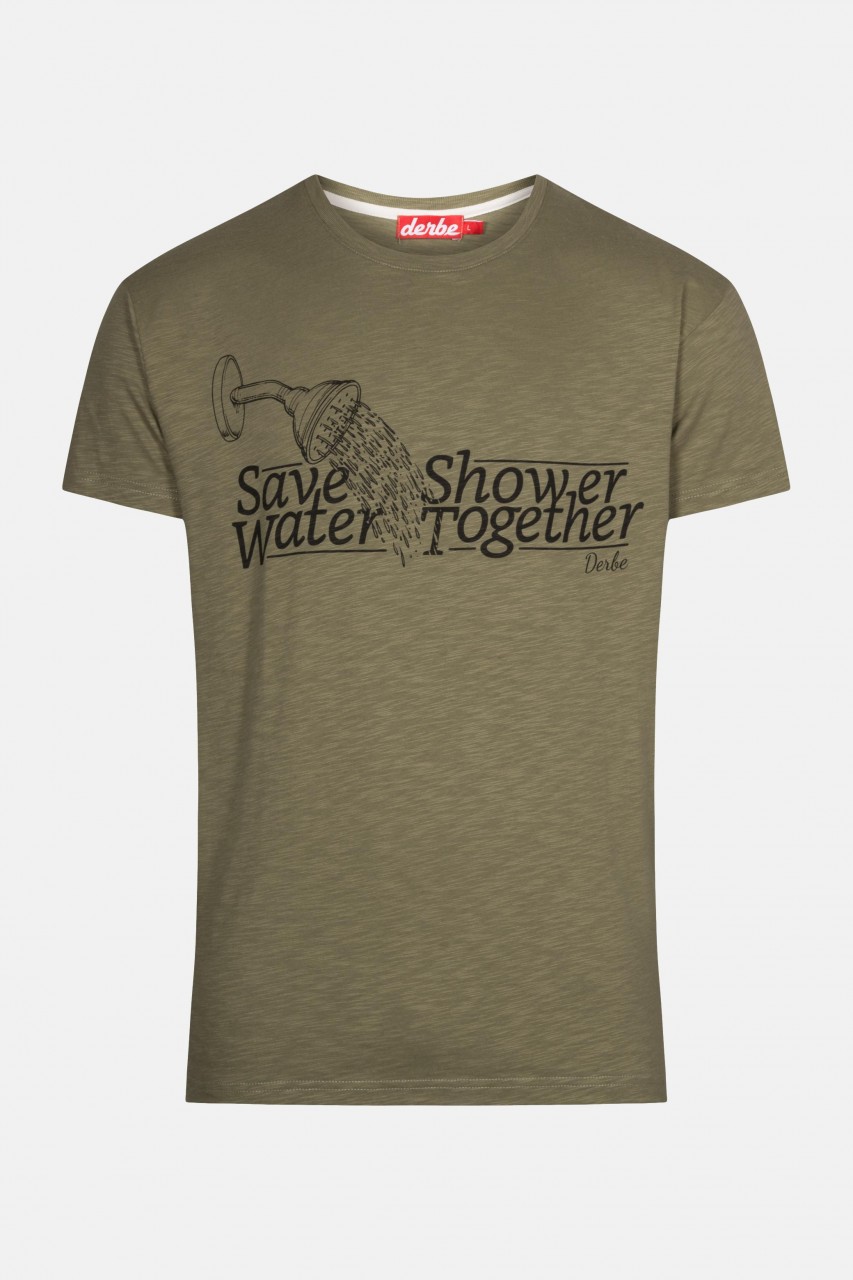 Derbe Save Water Shower Together Herren T-Shirt Dusche Oliv