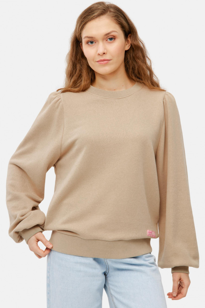 Derbe Sweatshirt Schwer Zu Kriegen Damen Beige Crewneck GOTS