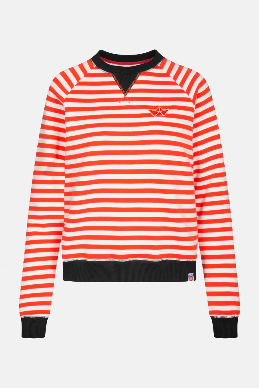 Derbe Sea Crew Damen Pullover Cherry Tomato Rot Weiß Gestreift