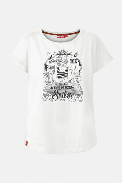 Derbe Seefrau Damen T-Shirt Weiß Sailor Zeichnung