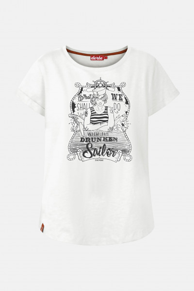 Derbe Seefrau Damen T-Shirt Weiß Sailor Zeichnung Derbe Seefrau Damen T-Shirt Weiß Sailor Zeichnung