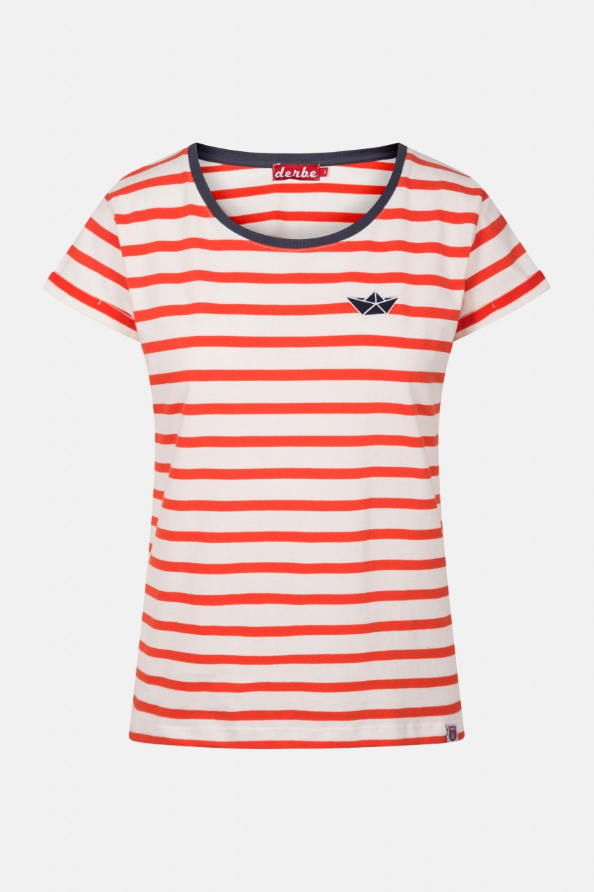 Derbe Streifenshirt Small Ship Rot Damen Kurzarm