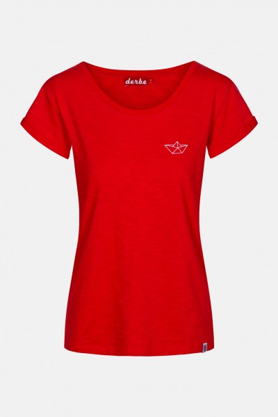 Derbe Small Ship Flamé Damen Shirt Rot Papierschiff Bio