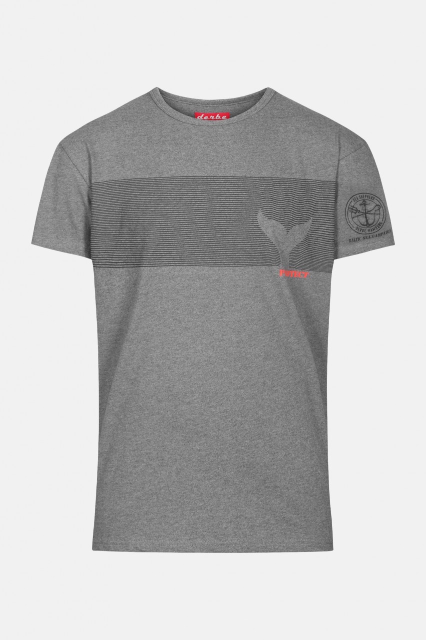 Derbe Sonus Fluctus Herren Shirt Gots Organic Sea Shepherd Grey Melange Grau Wellen Flosse
