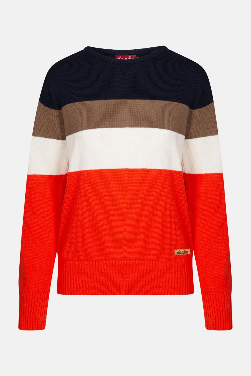 Derbe Striepe Damen Pullover Rot Orange