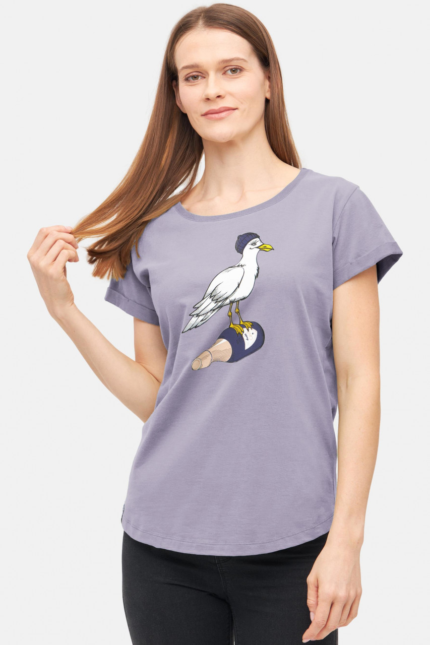 Derbe T-Shirt Sturmmöwin Damen Flieder Grau