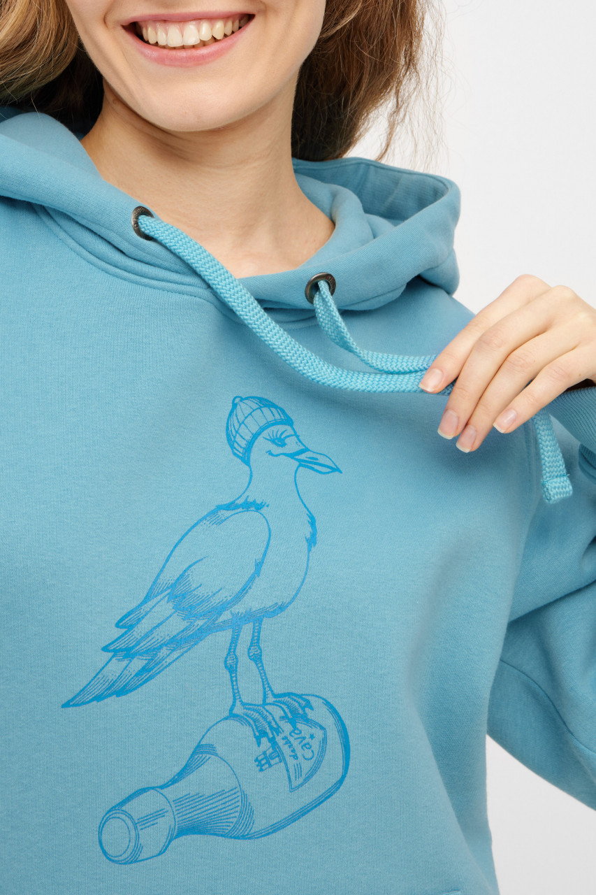 Derbe Hoodie Sturmmöwin Mono Damen Türkis Hellblau Kapuzenpullover GOTS