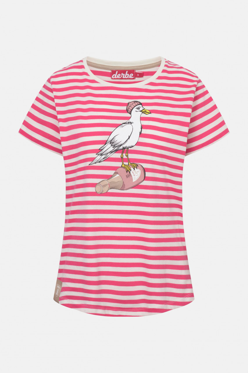 Derbe T-Shirt Sturmmöwin Striped Damen Weiß Pink GOTS Organic