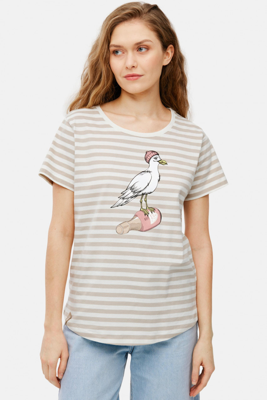 Derbe T-Shirt Sturmmöwin Striped Damen Weiß Beige GOTS Organic