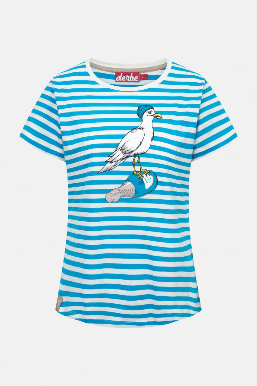 Derbe T-Shirt Sturmmöwin Striped Damen Weiß Türkis GOTS Organic