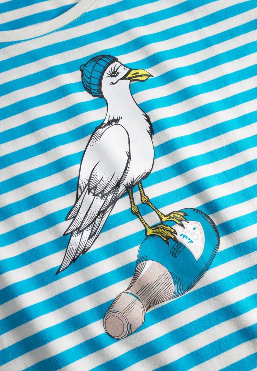 Derbe T-Shirt Sturmmöwin Striped Damen Weiß Türkis GOTS Organic