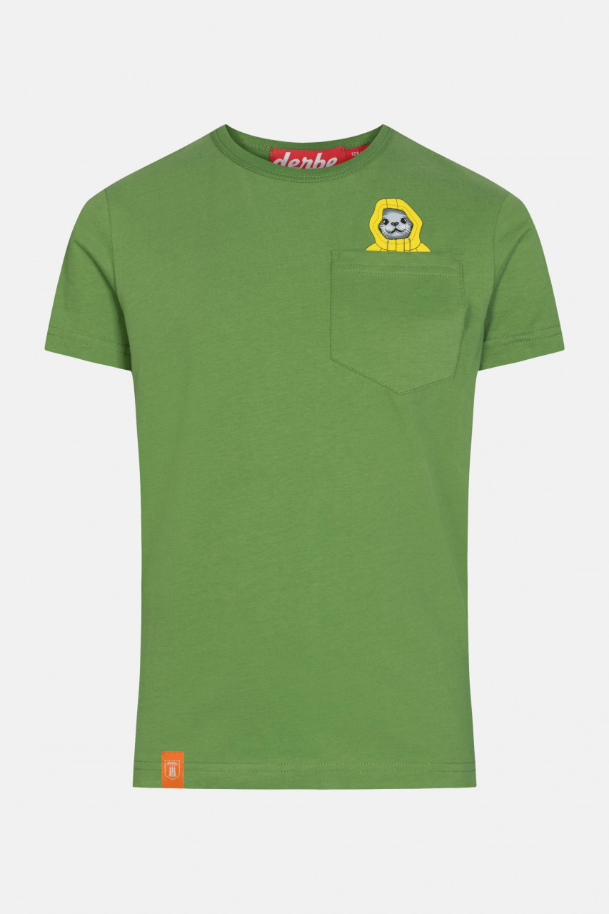 Derbe Taschenrobbe Kinder T-Shirt Cactus Grün Brusttasche Seehund