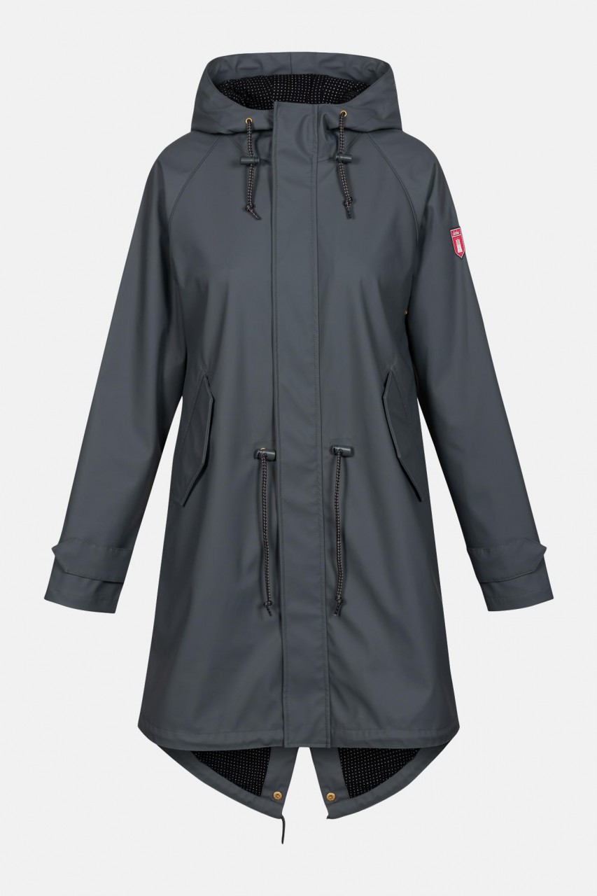 Derbe Travel Friese Minidots Dunkelgrau Damen Regenmantel Grau
