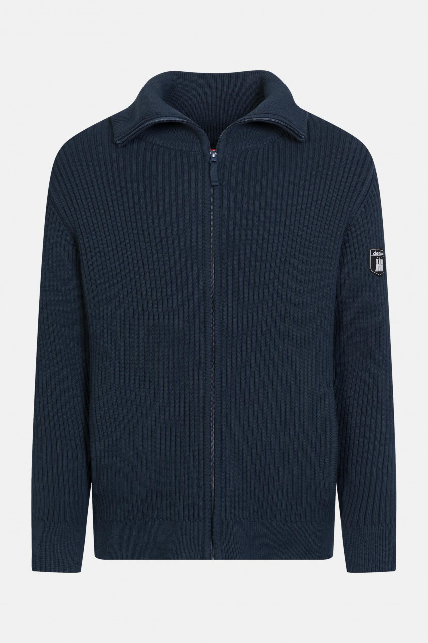 Derbe Troyzip Gots Organic Herren Troyer Strickjacke Rippstrick Navy Dunkelblau