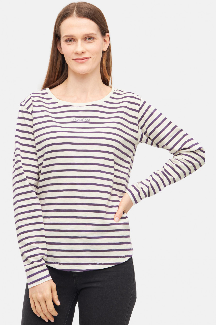 Derbe Longsleeve Tschüss Striped Damen Weiß Lila Streifenshirt