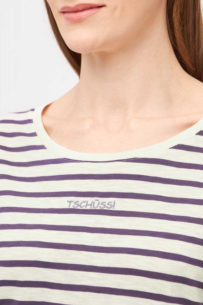 Derbe Longsleeve Tschüss Striped Damen Weiß Lila Streifenshirt