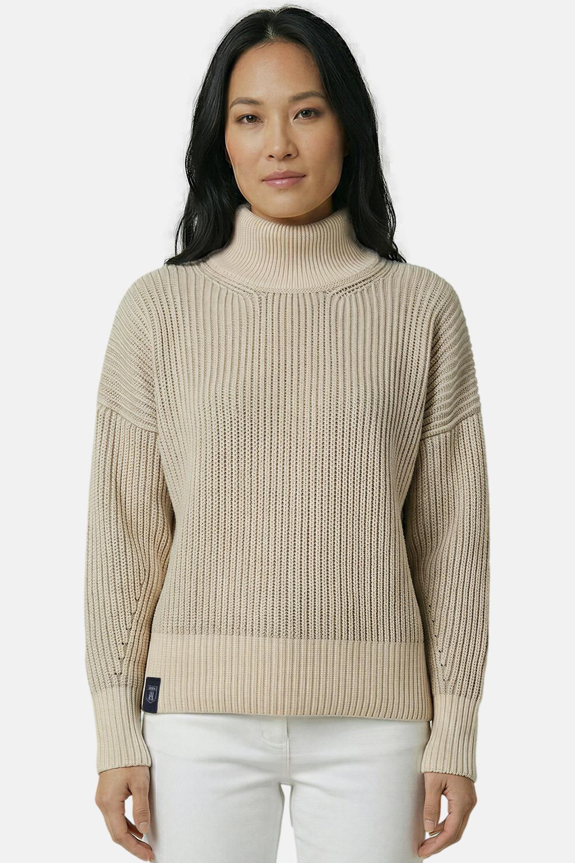 Derbe Pullover Warmer Fisher Damen Beige Weiß Rippstrick
