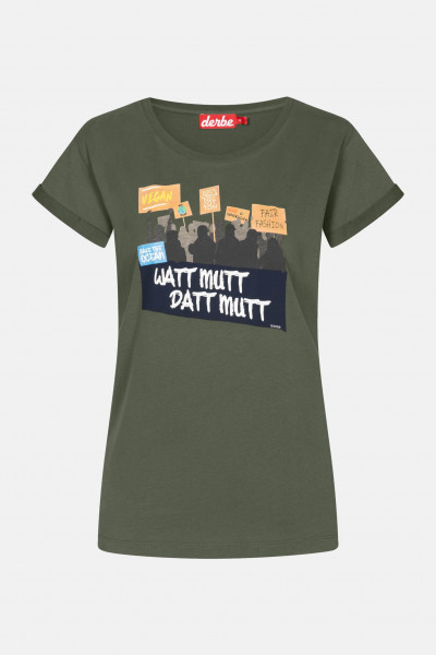 Derbe Watt mutt datt mutt Damen T-Shirt Oliv
