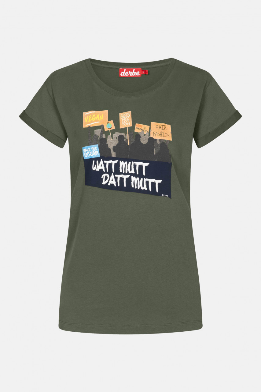 Derbe Watt mutt datt mutt Damen T-Shirt Oliv