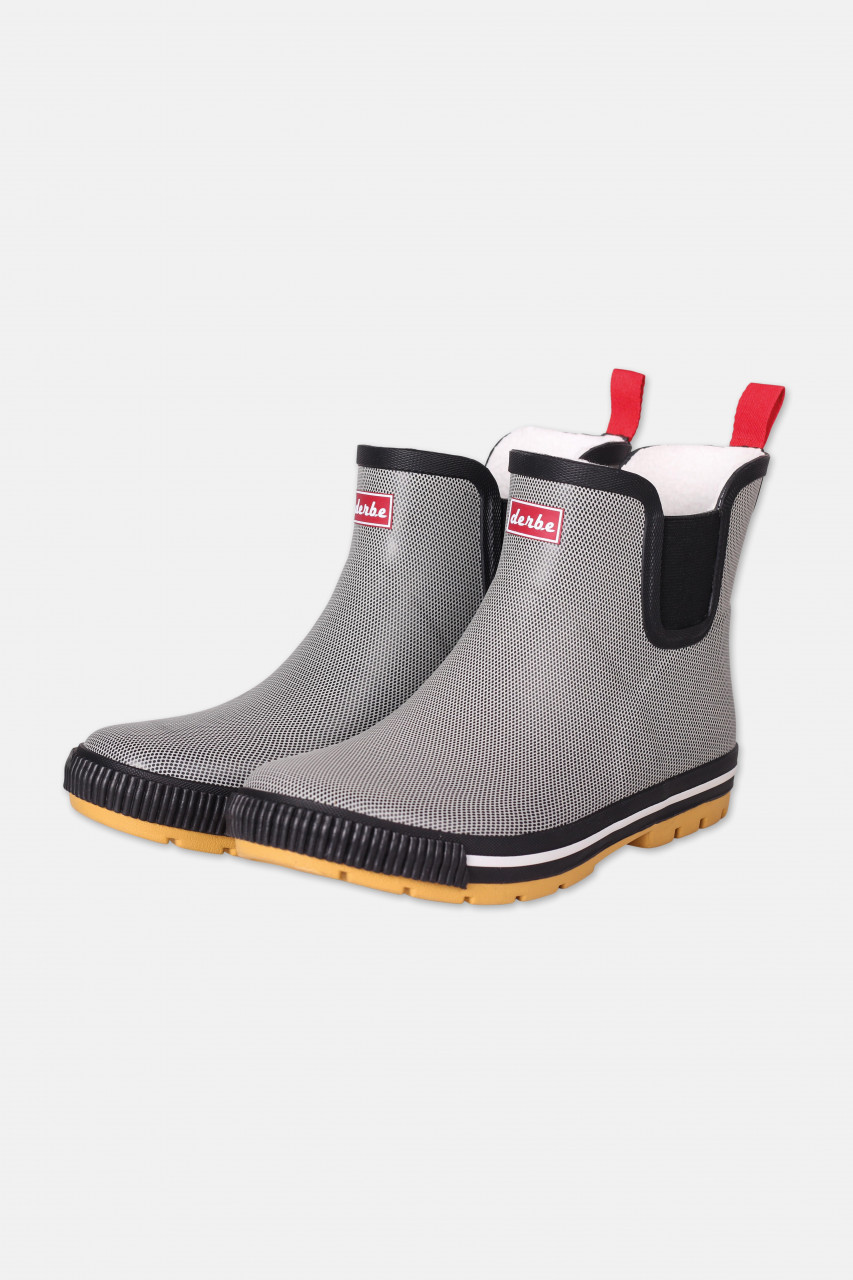 Derbe Wattpuuschen Pelz Grau Schwarz Gemustert Damen Gummistiefel Halbschuh