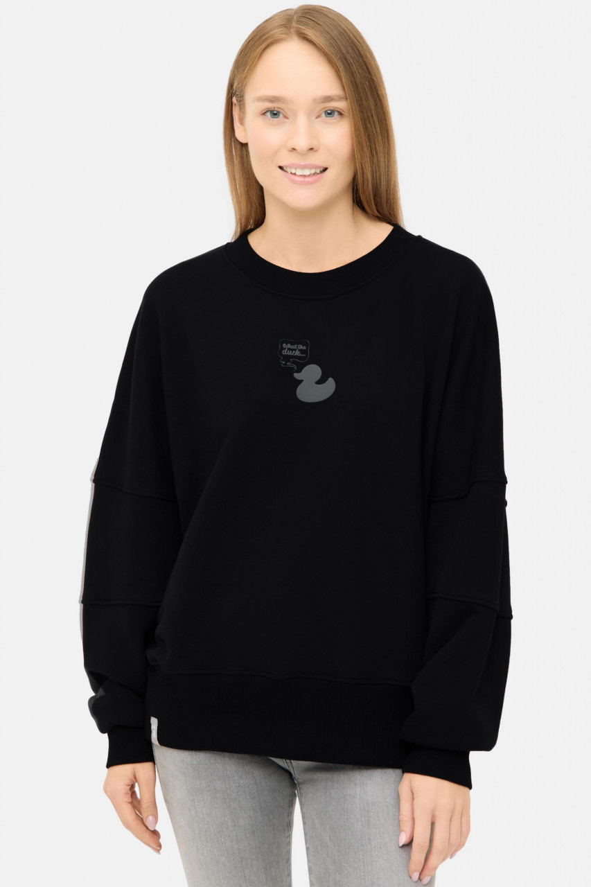 Derbe Sweatshirt What The Duck Damen Crewneck Schwarz GOTS Organic
