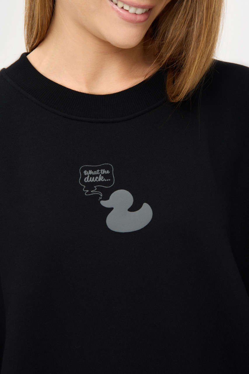 Derbe Sweatshirt What The Duck Damen Crewneck Schwarz GOTS Organic