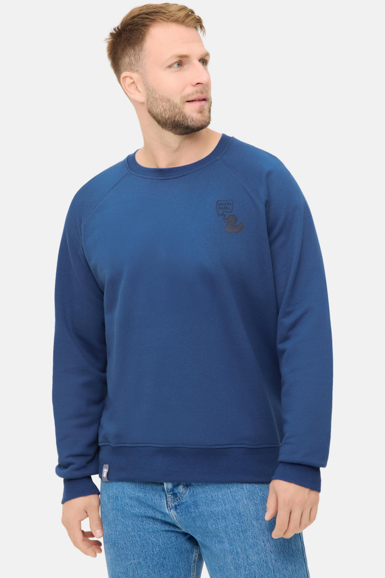 Derbe Sweatshirt What The Duck Herren Crewneck Blau GOTS Organic