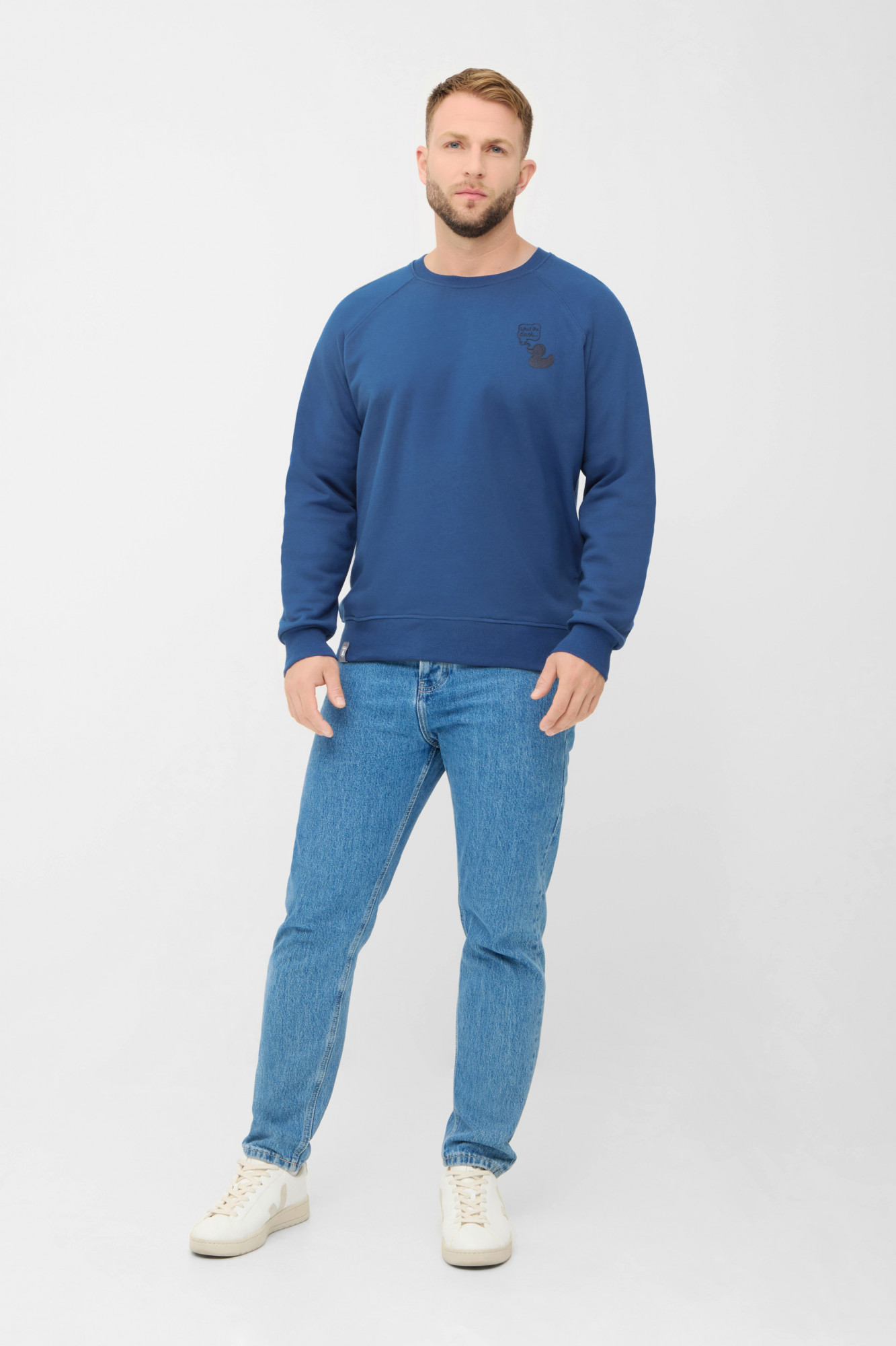 Derbe Sweatshirt What The Duck Herren Crewneck Blau GOTS Organic