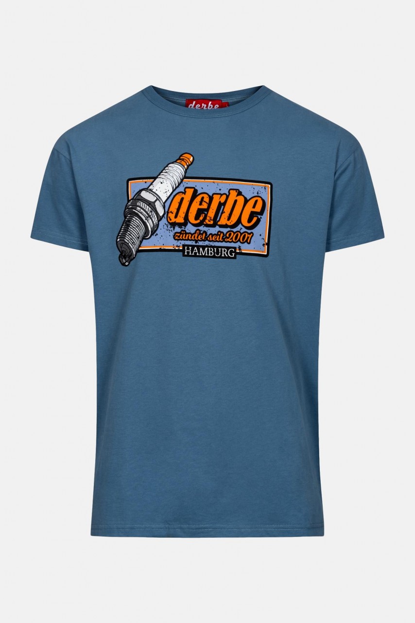 Derbe Zündkerze Herren Shirt Mittelblau Bio