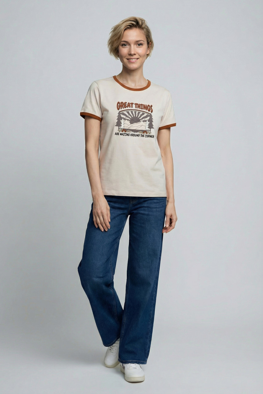Derbe T-Shirt Great Corner Damen Beige Grau GOTS Organic
