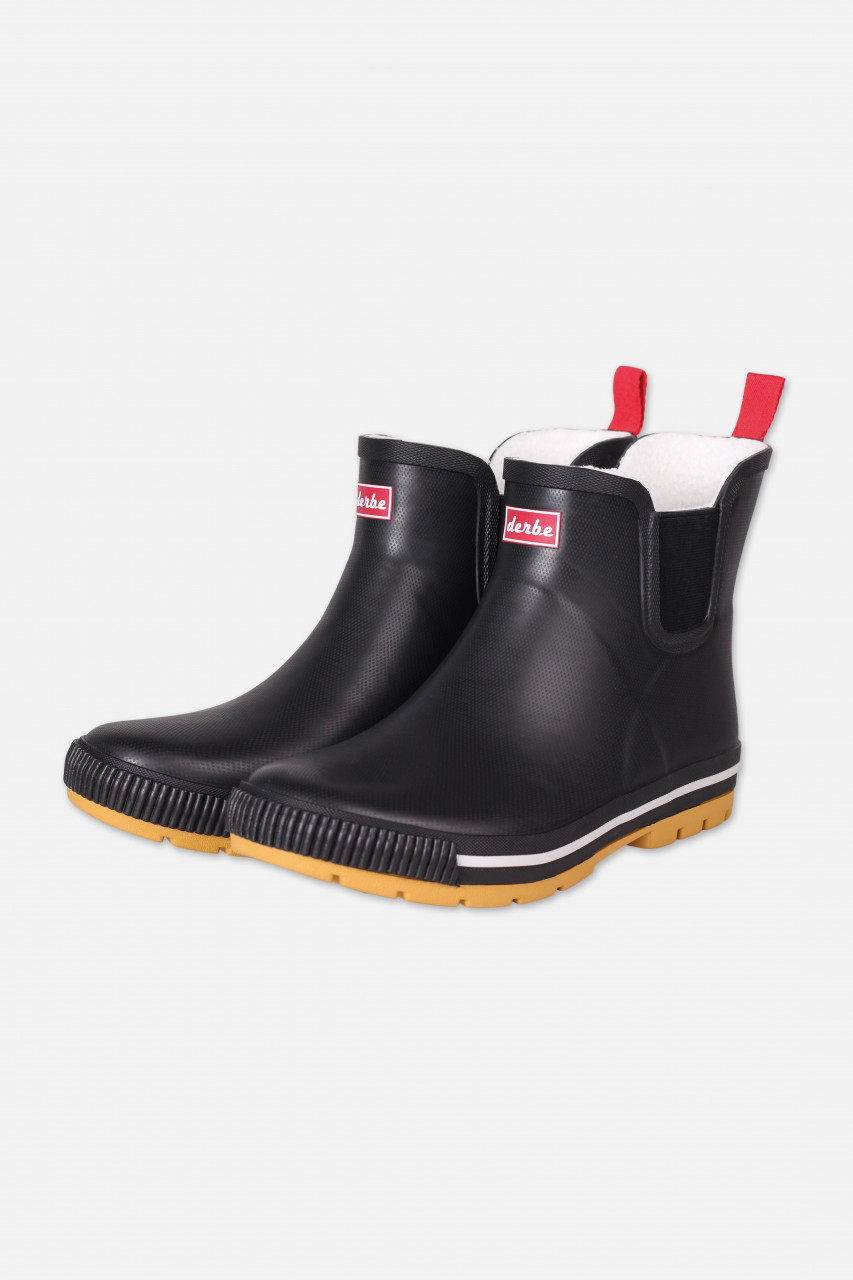 Derbe Wattpuuschen Pelz Schwarz / Schwarz Damen Gummistiefel Halbschuh