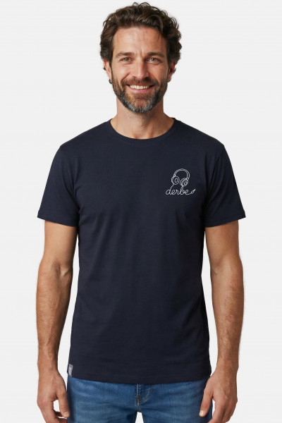 Derbe T-Shirt Kopfhörer Herren Blau GOTS Organic