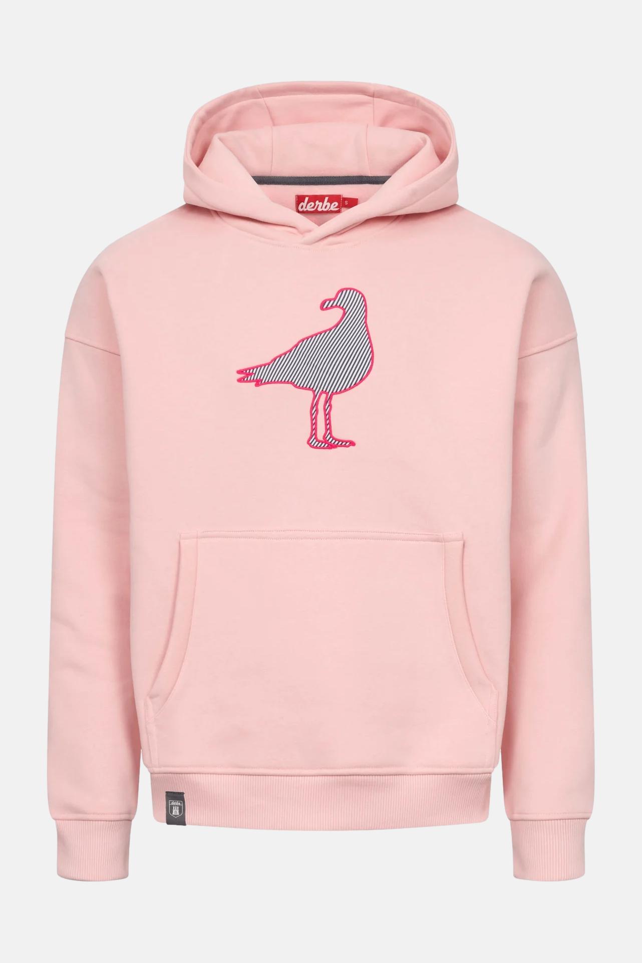 Derbe Rosa Derbe Hoodie Streifenmöwe Rosa Kapuzenpullover GOTS | Derbe Hamburg Shop