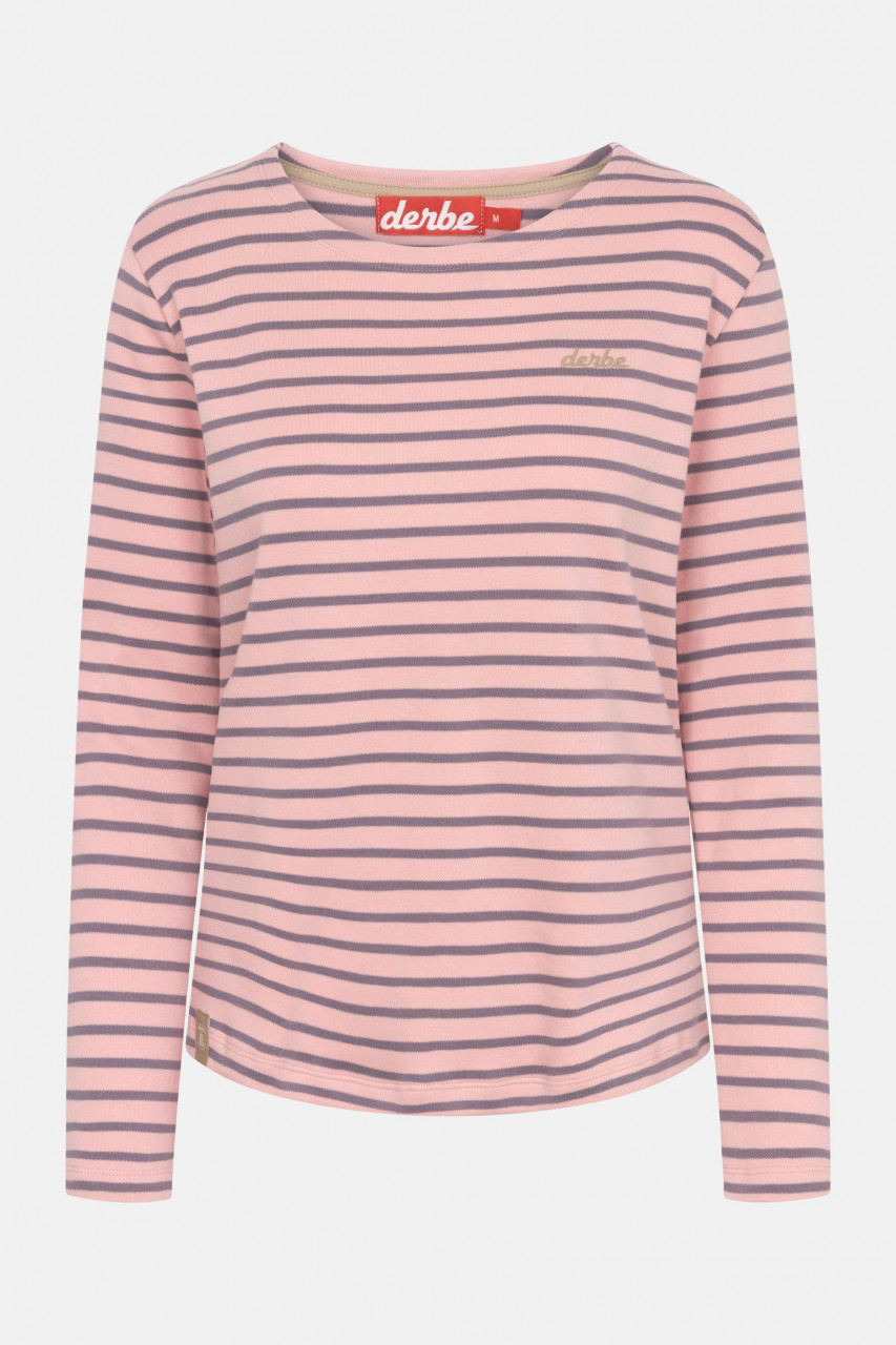 Derbe Streifenshirt Interstriped Damen Rosa Lila Grau Langarmshirt GOTS Organic