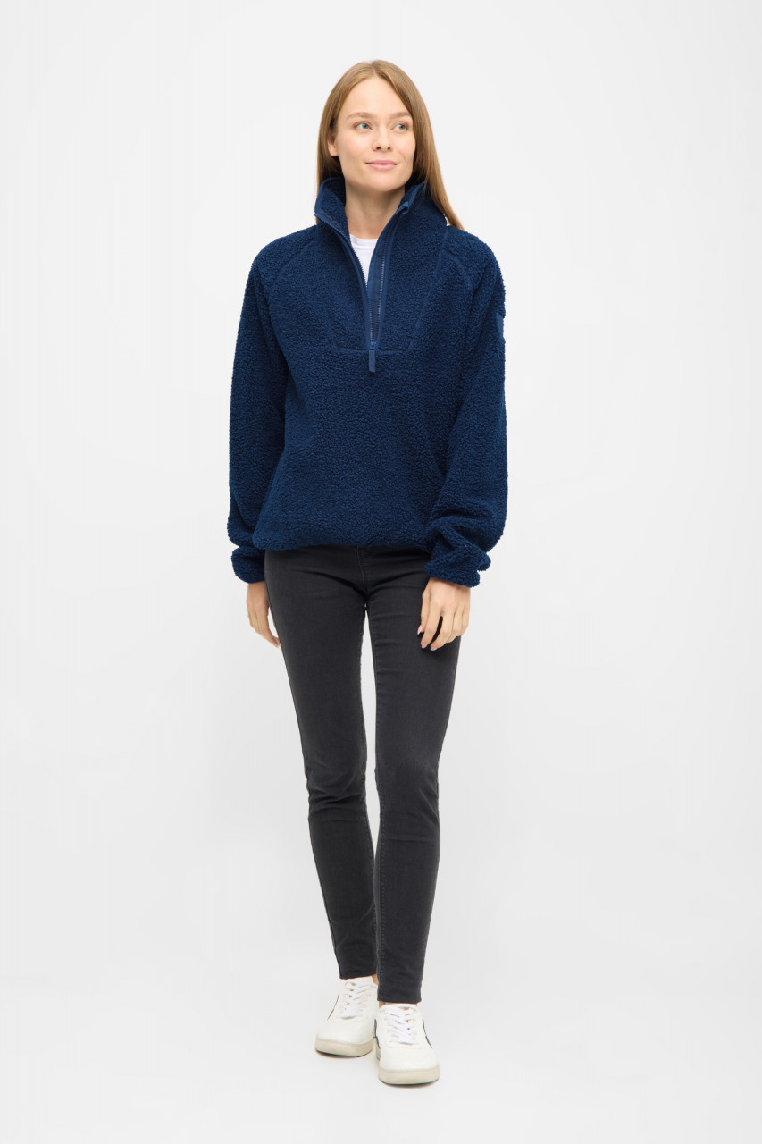 Derbe Damen Fleece Pullover Kuschelby Troyer Blau Teddy