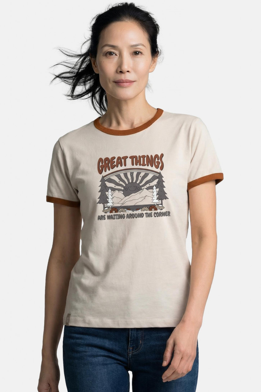 Derbe T-Shirt Great Corner Damen Beige Grau GOTS Organic