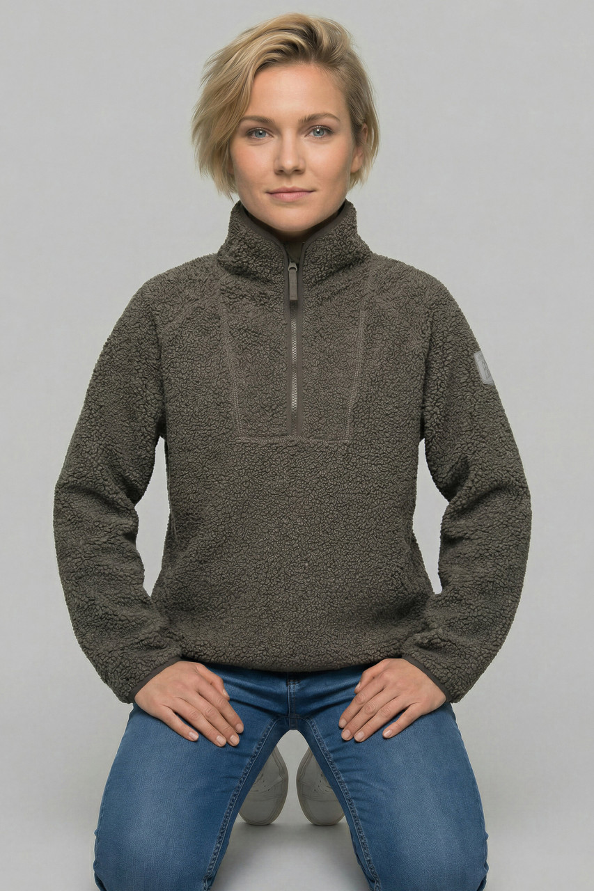 Derbe Damen Fleece Pullover Kuschelby Troyer Braun Teddy